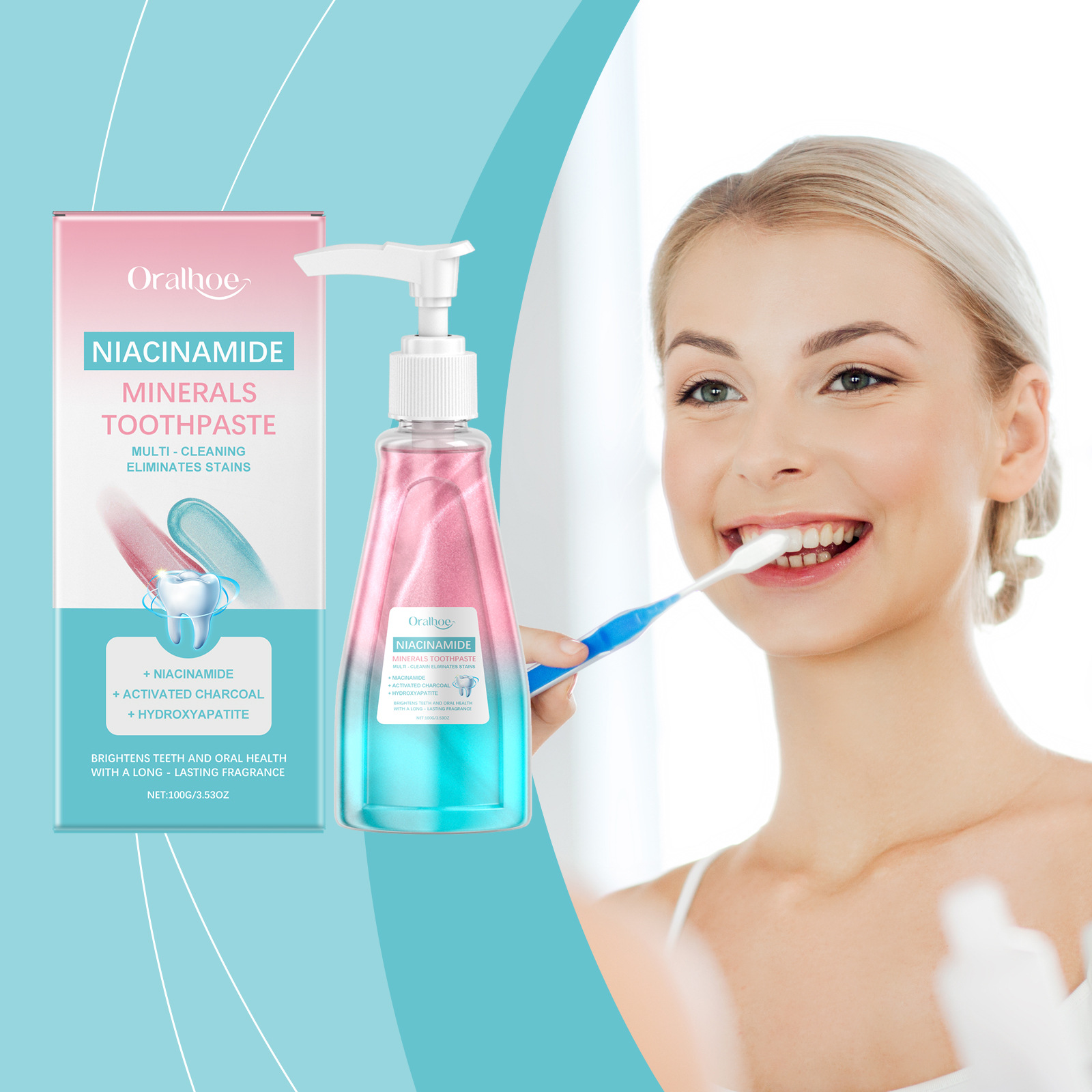 Teeth Whitening Paste - Oralhoe Niacinamide Press Pump Toothpaste Activated